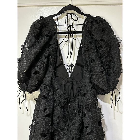For Love & Lemons Serena Lace Mini Dress Black Size Medium NWT Floral Embroidery - Picture 11 of 14